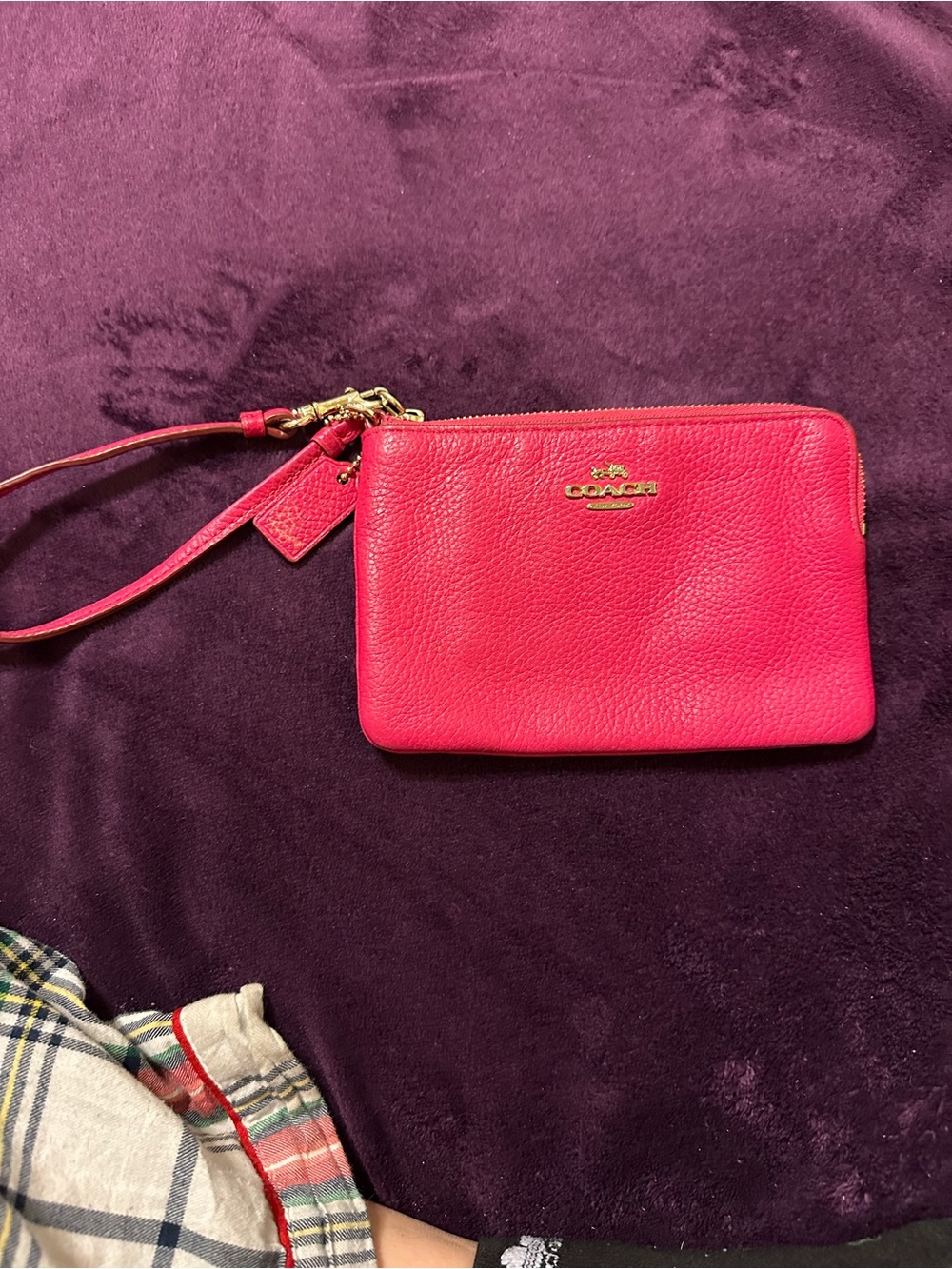 Coach Hot Pink Pebbled Leather Wristlet with Gold Hardware